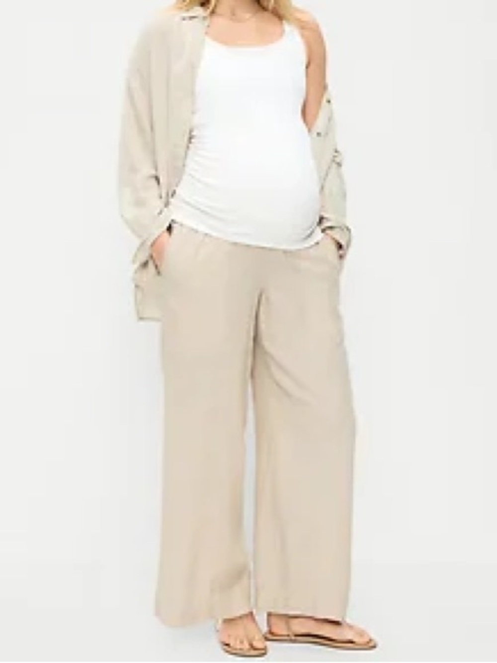 Old Navy Maternity Rollover Waist Linen-Blend Wide-Leg Pants